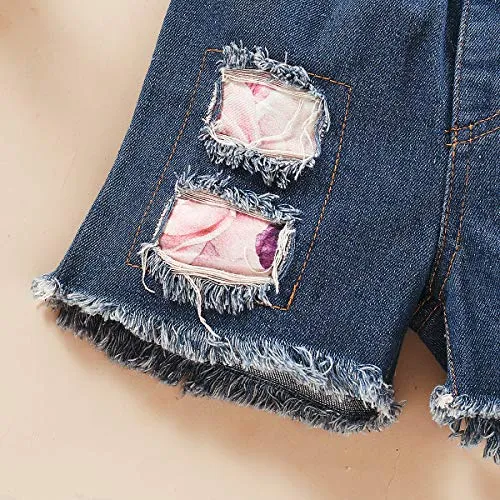 Infant Baby Girl Clothes Sleeveless Ruffle T-Shirt Top Denim Pants Ripped Jeans Red 2PCS Outfits Set Summer Red