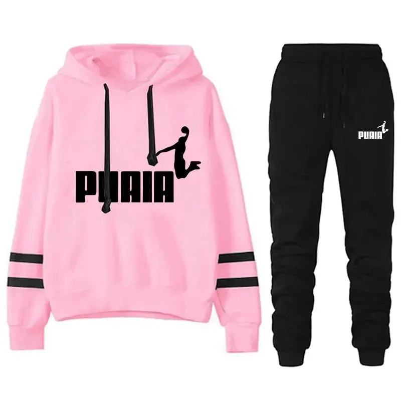 Jogging Suit for Women – Striped Hoodie Two-Piece Set for Casual Daily Wear