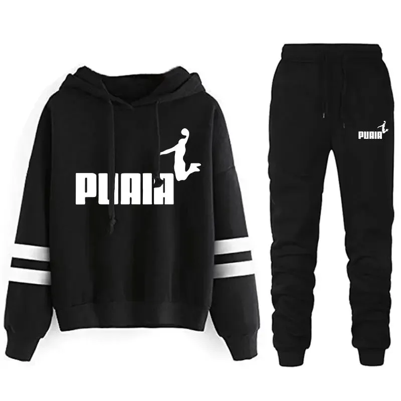 Jogging Suit for Women – Striped Hoodie Two-Piece Set for Casual Daily Wear