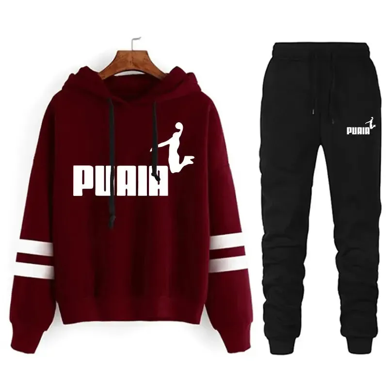 Jogging Suit for Women – Striped Hoodie Two-Piece Set for Casual Daily Wear
