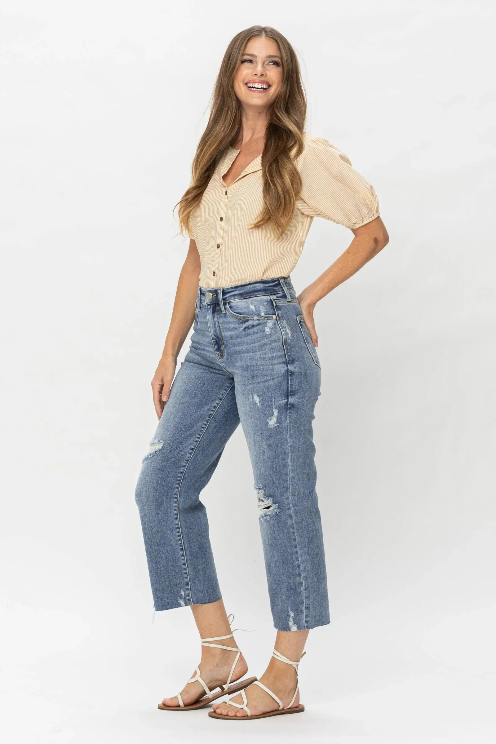 Judy Blue High Waisted Distressed Wide Leg Crop