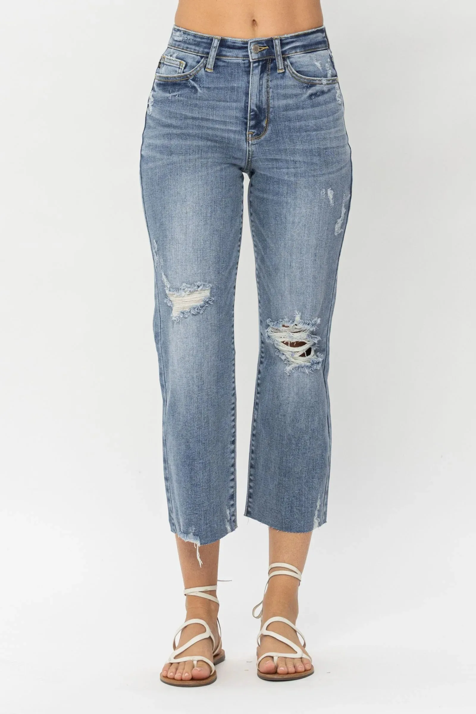 Judy Blue High Waisted Distressed Wide Leg Crop