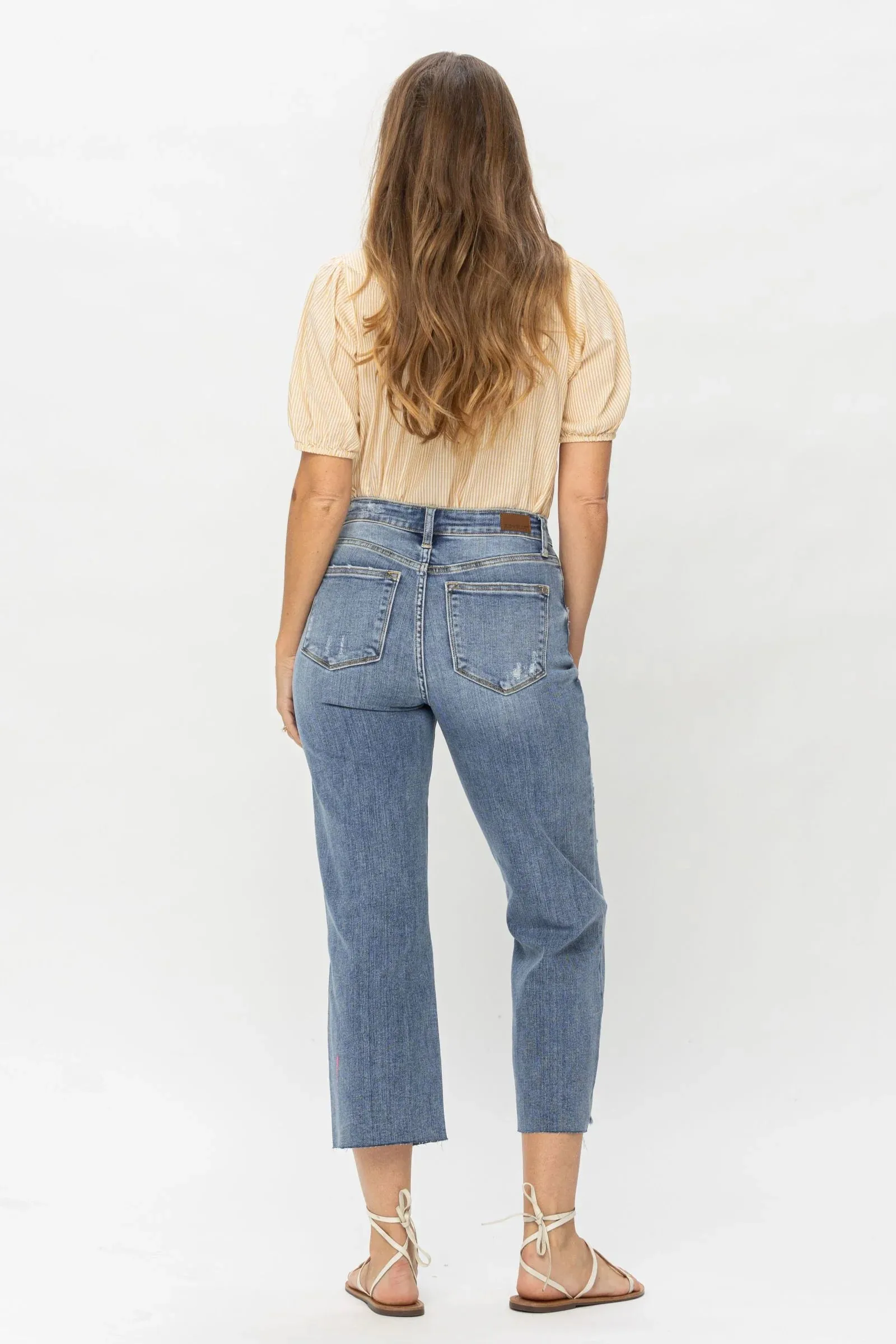 Judy Blue High Waisted Distressed Wide Leg Crop
