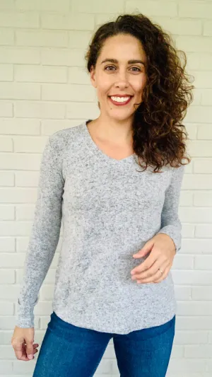 La Cera Fleece V-Neck Pullover Top - Multiple Colors