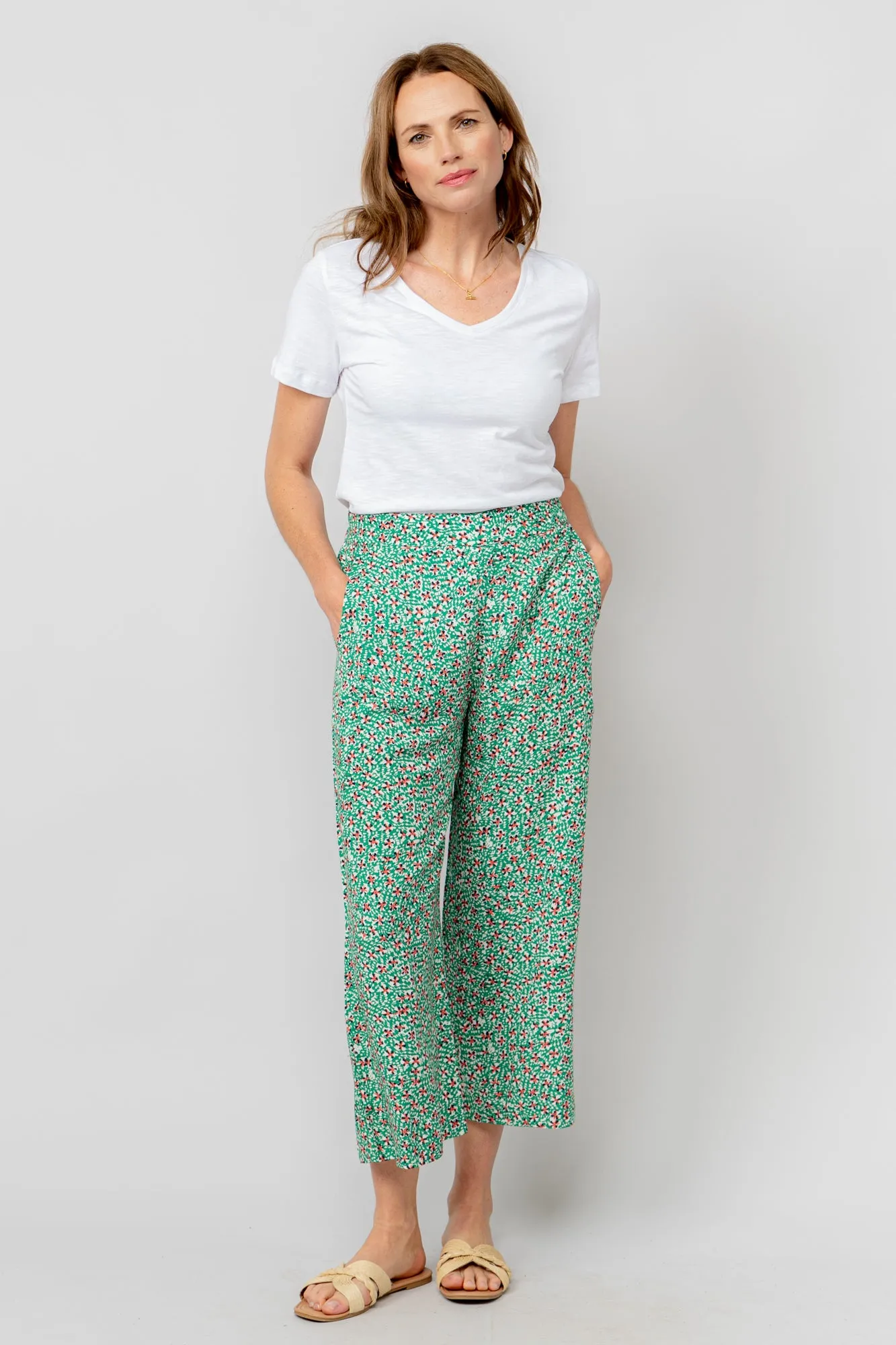 Lily & Me LM25091G Greta Trouser Folk Wide Leg Cropped Trouser Green
