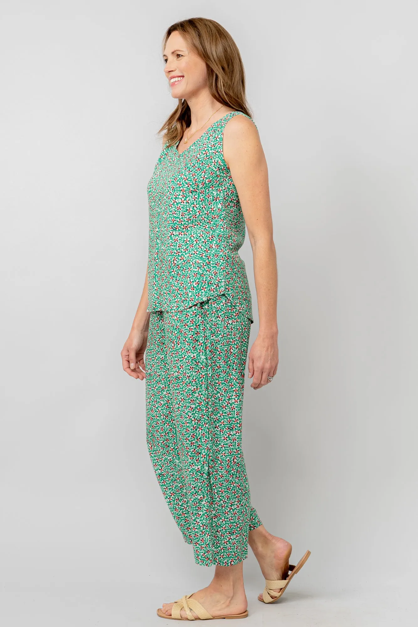 Lily & Me LM25091G Greta Trouser Folk Wide Leg Cropped Trouser Green