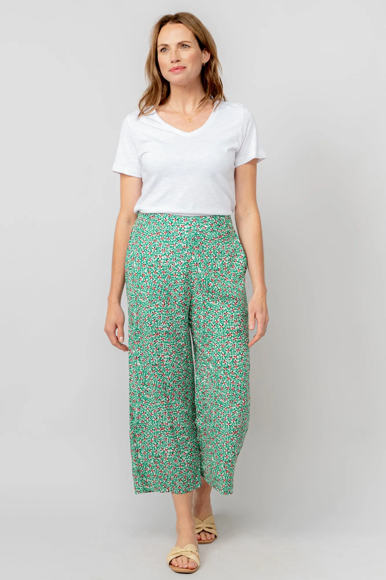 Lily & Me LM25091G Greta Trouser Folk Wide Leg Cropped Trouser Green