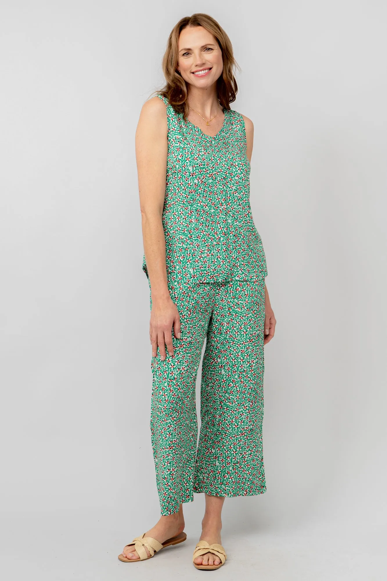 Lily & Me LM25091G Greta Trouser Folk Wide Leg Cropped Trouser Green