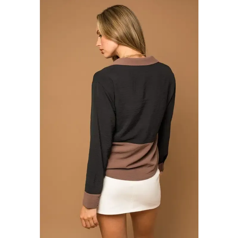 Long Sleeve Color Block Button Down Shirt