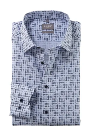 Luxor Comfort Fit Mini Tile Print Long Sleeve Shirt - Blue