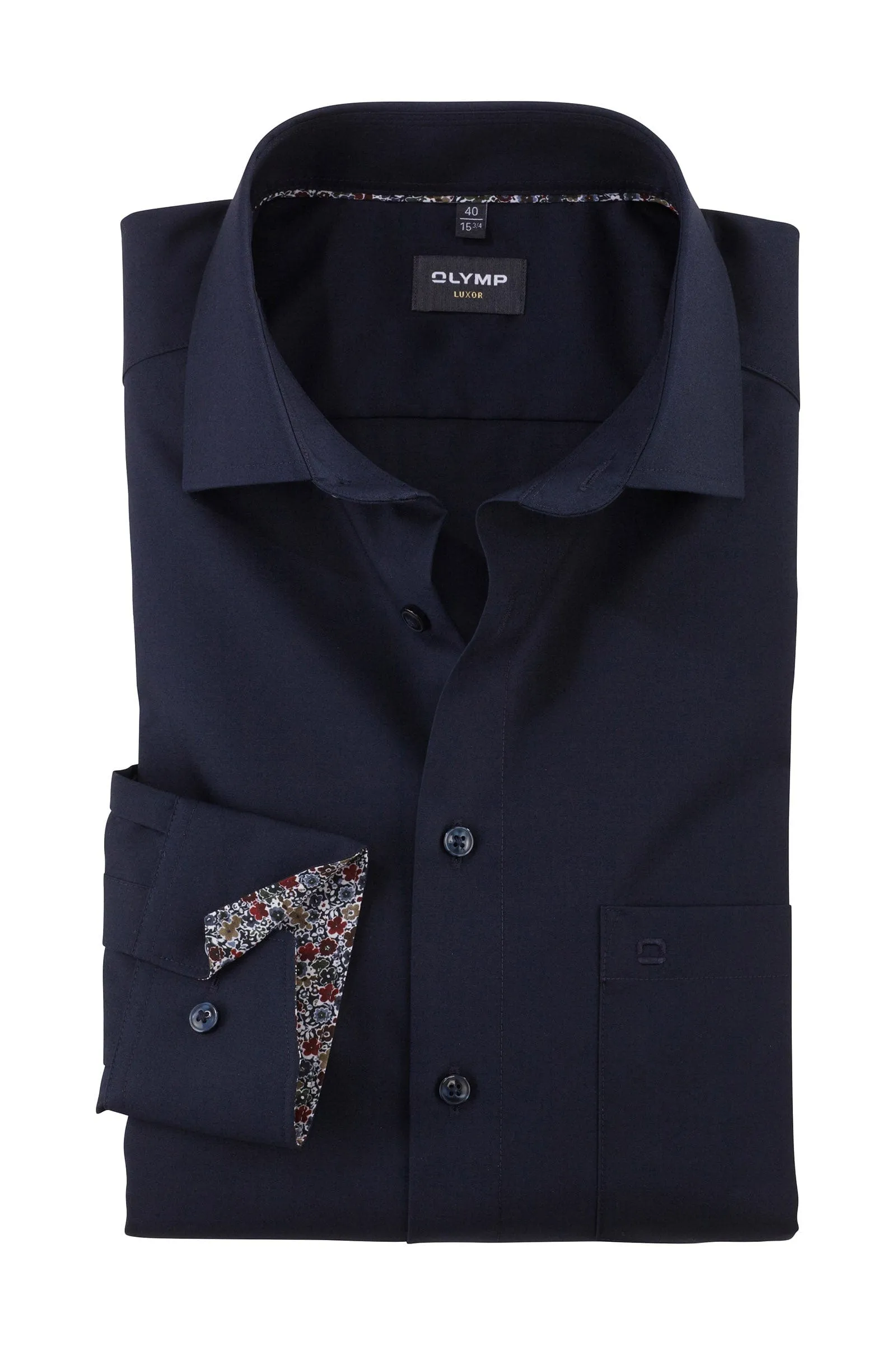 Luxor Comfort Fit Plain Shirt with Trim - Navy