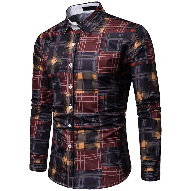 Men's Autumn Casual Plaid Long Sleeved Cotton Shirt
