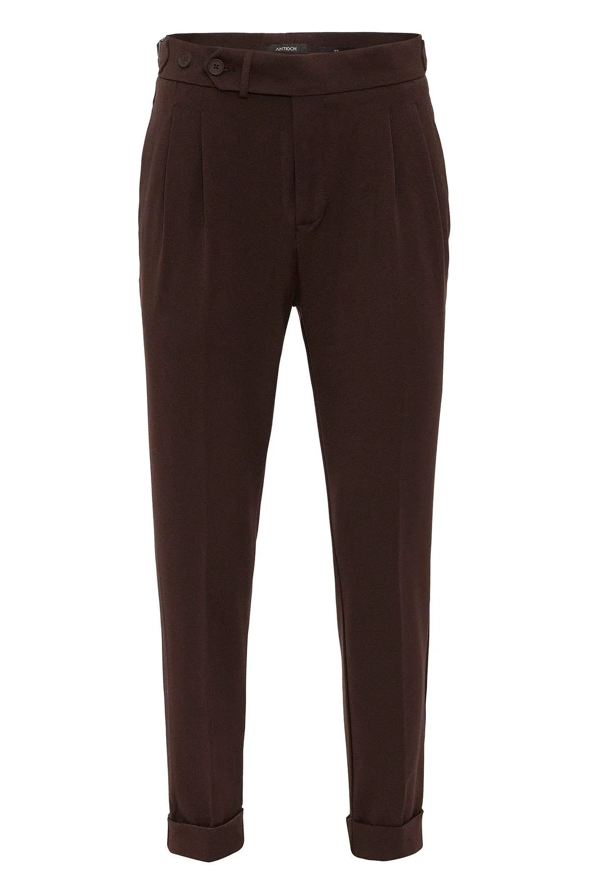 Men's Brown High Waist Pleated Carrot Fit  Trousers - Wessi