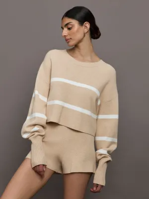 Olly Cropped Striped Sweater - Beige Melange