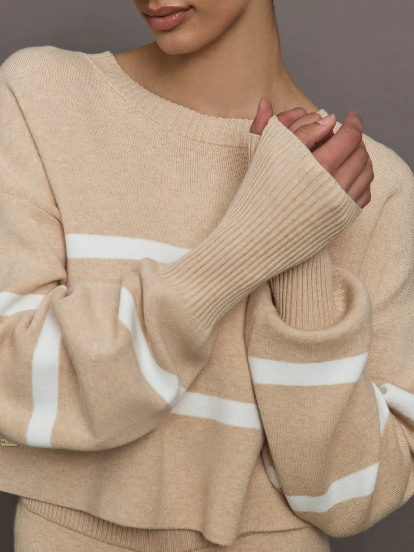 Olly Cropped Striped Sweater - Beige Melange