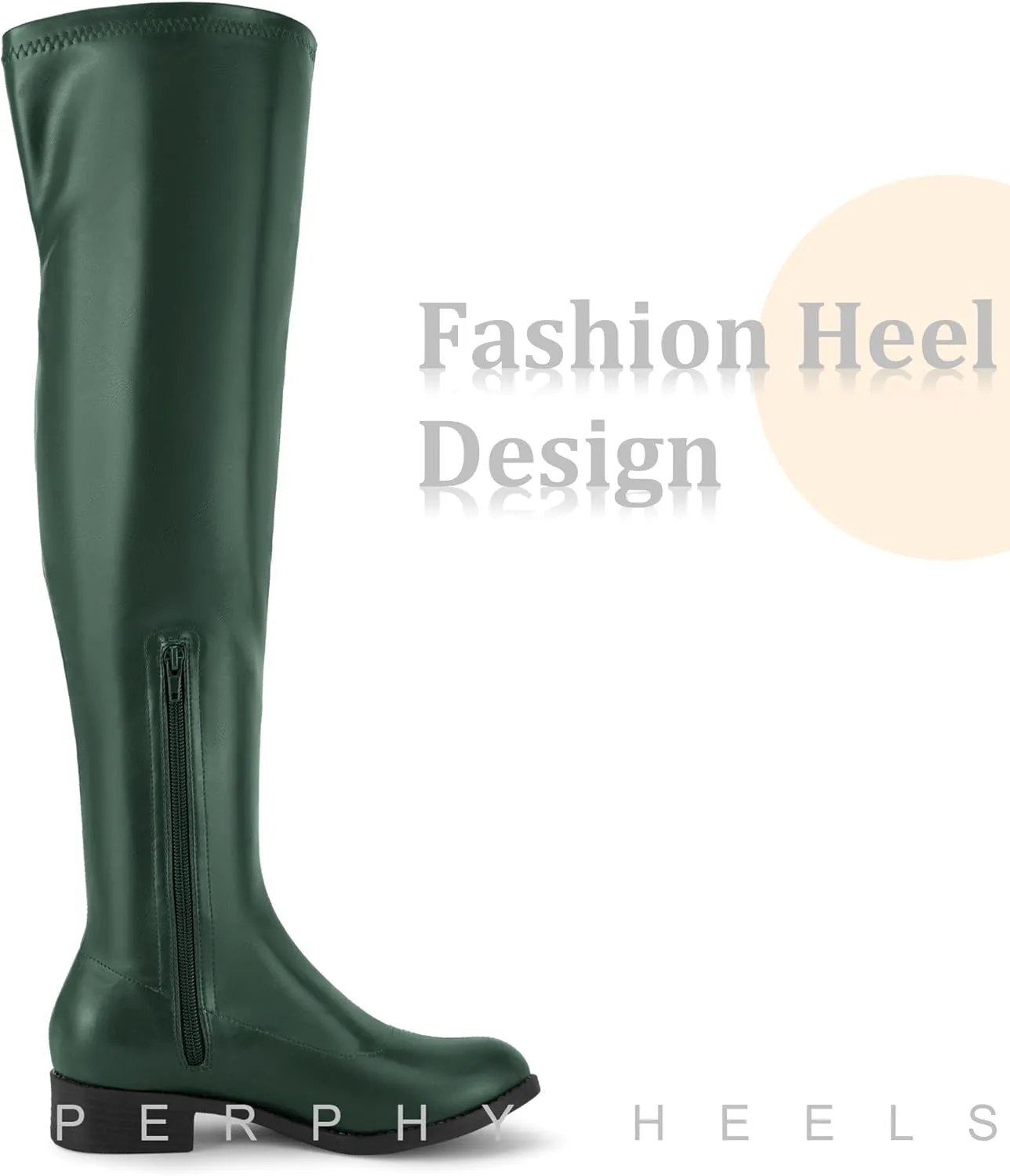 Perphy Round Toe Low Block Heel Over the Knee High Boots for Women