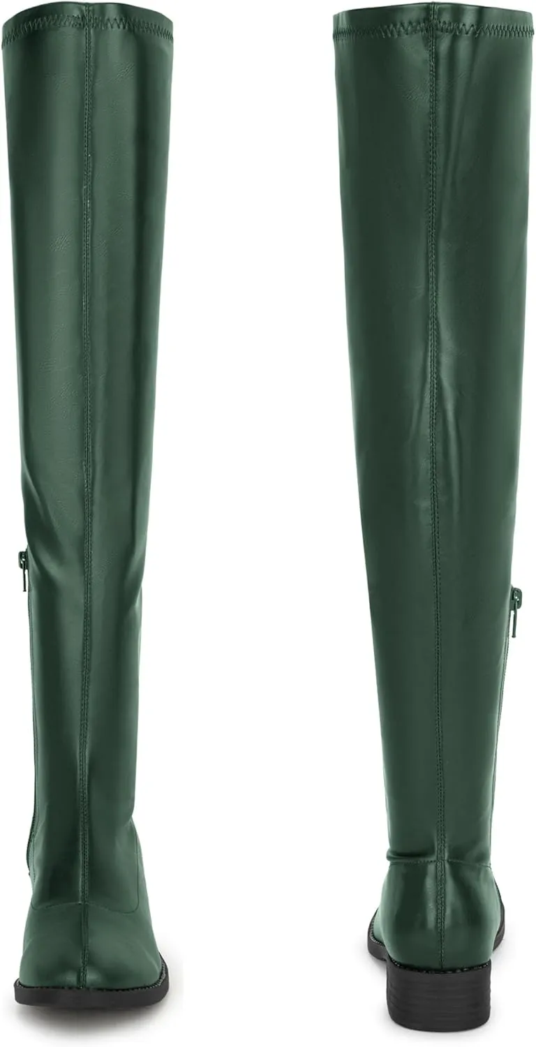 Perphy Round Toe Low Block Heel Over the Knee High Boots for Women