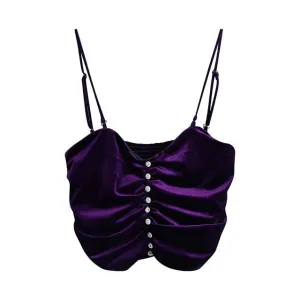 PLEATED VELVET CROPPED TANK TOP