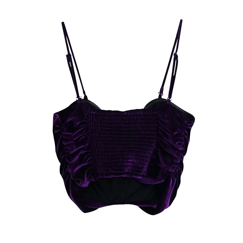 PLEATED VELVET CROPPED TANK TOP