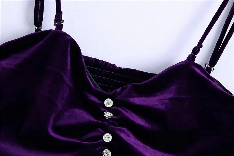 PLEATED VELVET CROPPED TANK TOP