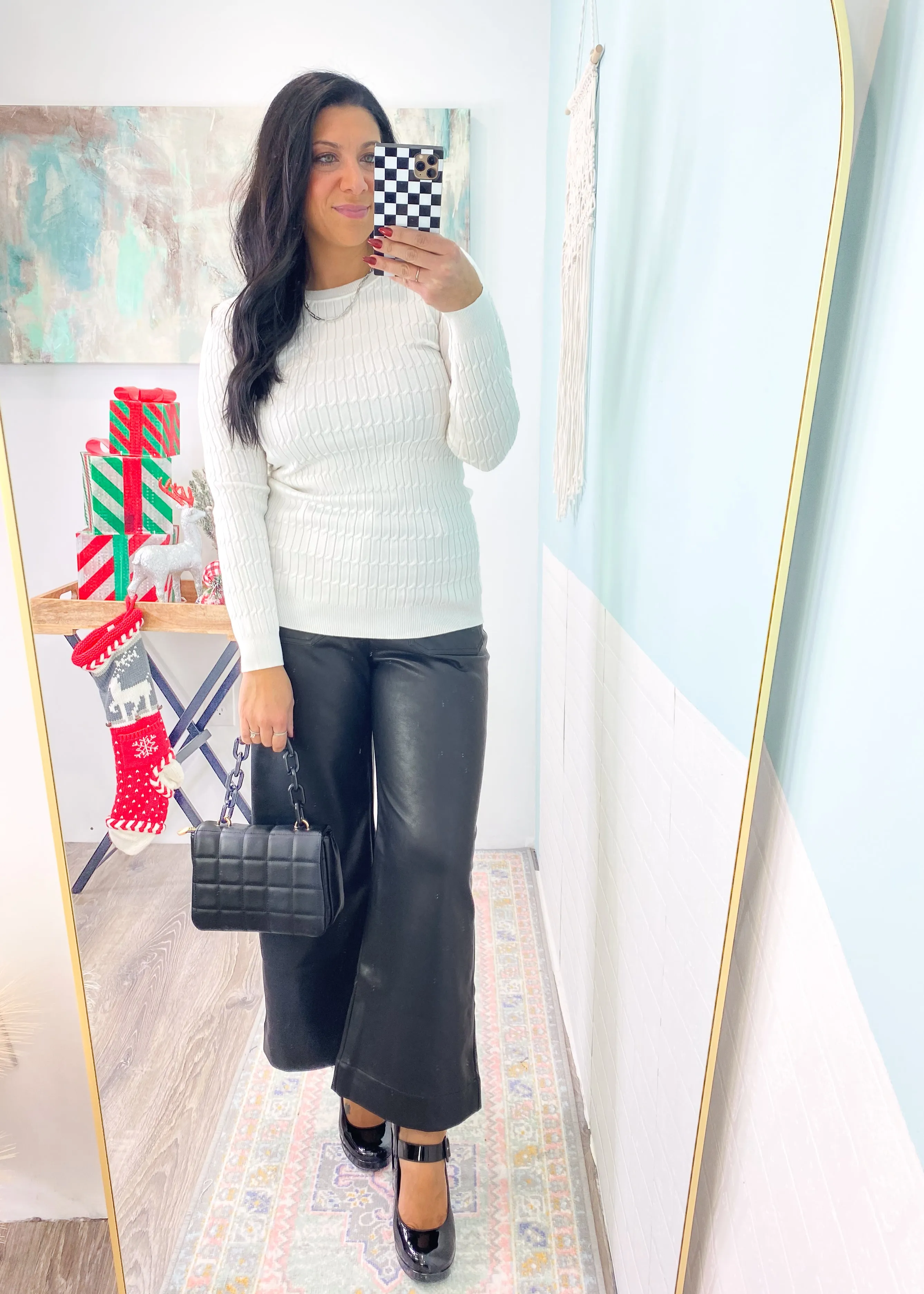 'Prime Time' Off White Cable Knit Fitted Sweater