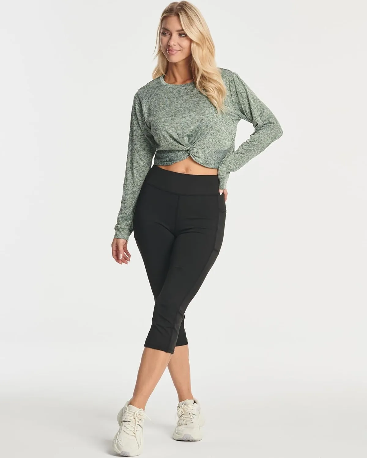 Real Essentials 4 Pack: Women's Dry-Fit Long-Sleeve Twist Front T-Shirt - Athletic Workout Yoga Tops (Available in Plus Size)