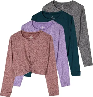 Real Essentials 4 Pack: Women's Dry-Fit Long-Sleeve Twist Front T-Shirt - Athletic Workout Yoga Tops (Available in Plus Size)