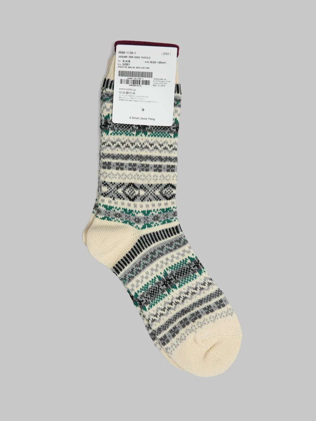 ROTOTO Jacquard Crew Socks Fairisle Ivory