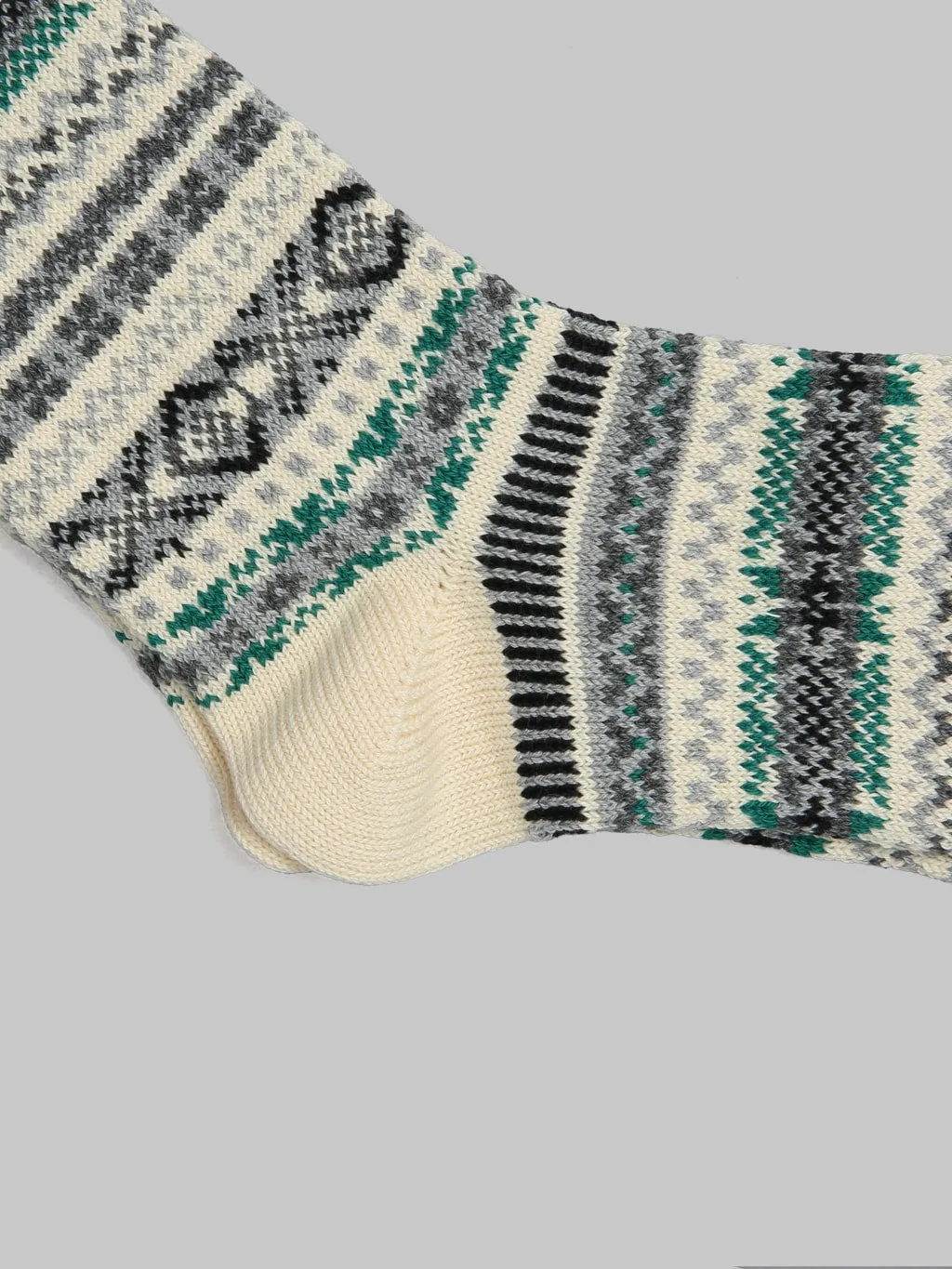 ROTOTO Jacquard Crew Socks Fairisle Ivory