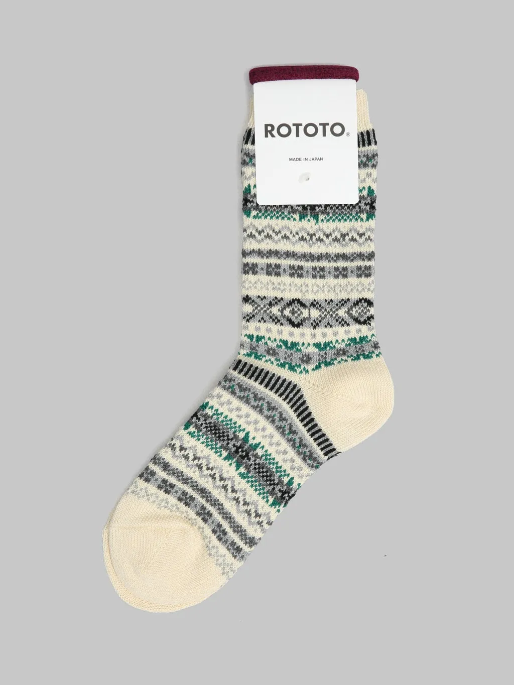 ROTOTO Jacquard Crew Socks Fairisle Ivory