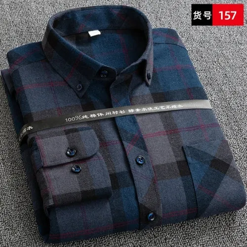 S to 6xl Plus Size Checkered Plaid Shirts for Male Leisure Mens 100% Cotton