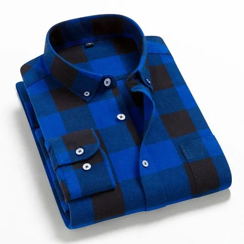 S to 6xl Plus Size Checkered Plaid Shirts for Male Leisure Mens 100% Cotton