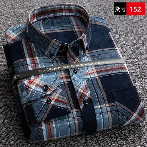S to 6xl Plus Size Checkered Plaid Shirts for Male Leisure Mens 100% Cotton