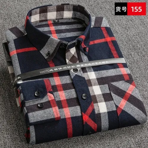 S to 6xl Plus Size Checkered Plaid Shirts for Male Leisure Mens 100% Cotton