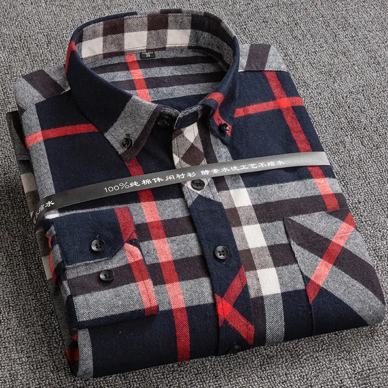 S to 6xl Plus Size Checkered Plaid Shirts for Male Leisure Mens 100% Cotton