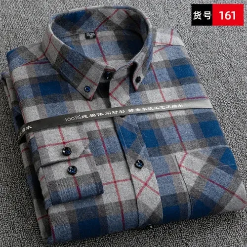 S to 6xl Plus Size Checkered Plaid Shirts for Male Leisure Mens 100% Cotton