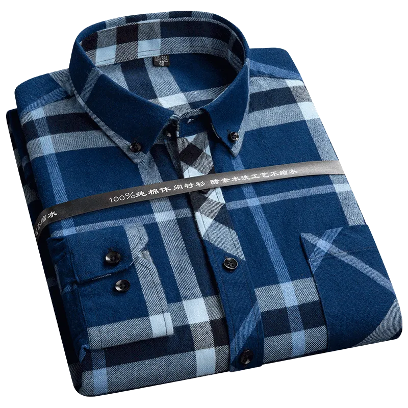 S to 6xl Plus Size Checkered Plaid Shirts for Male Leisure Mens 100% Cotton