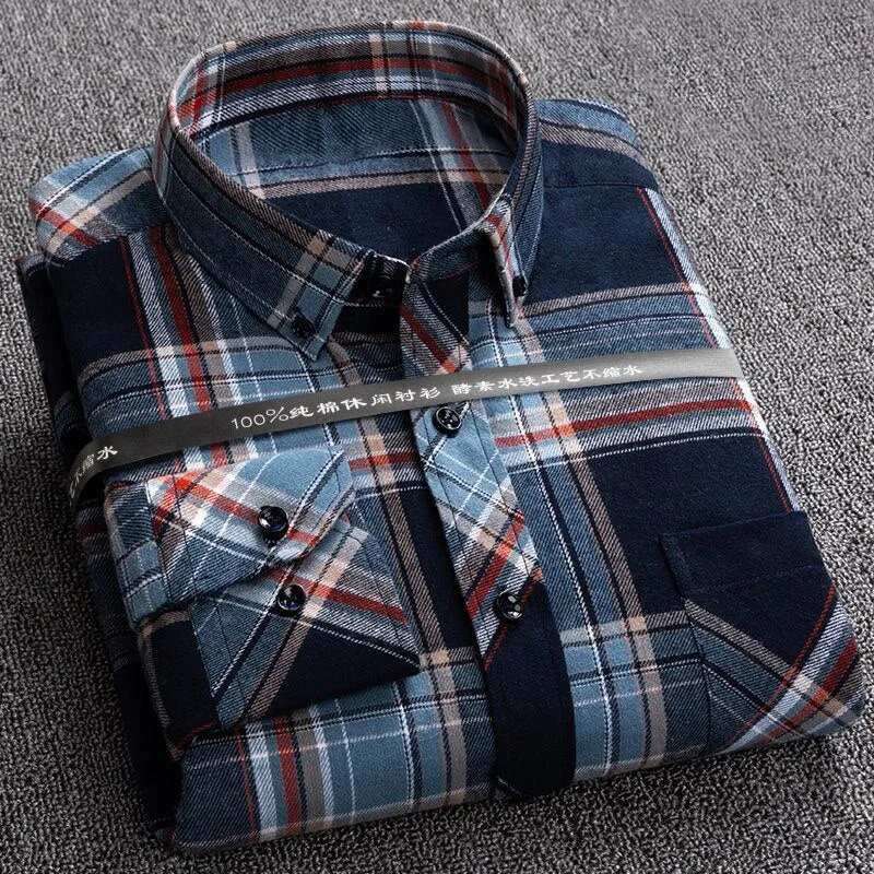 S to 6xl Plus Size Checkered Plaid Shirts for Male Leisure Mens 100% Cotton