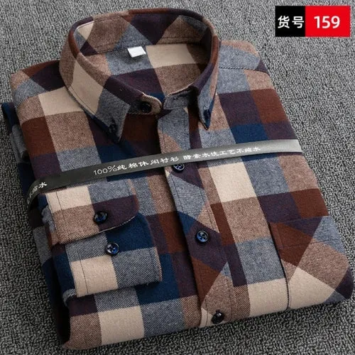 S to 6xl Plus Size Checkered Plaid Shirts for Male Leisure Mens 100% Cotton