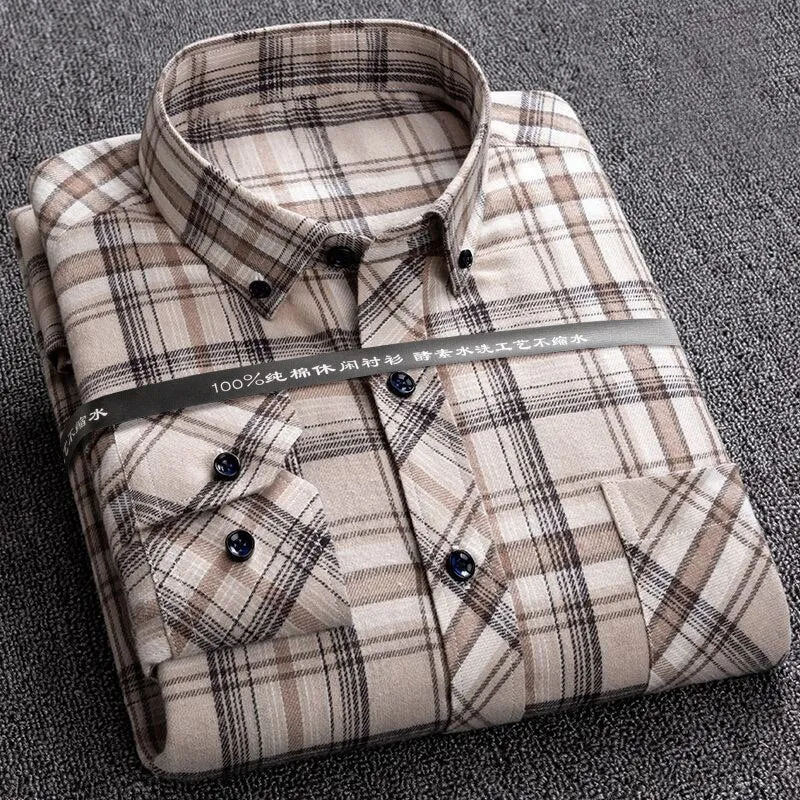 S to 6xl Plus Size Checkered Plaid Shirts for Male Leisure Mens 100% Cotton