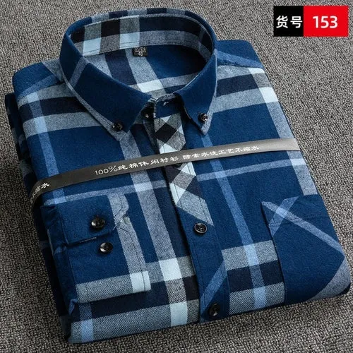 S to 6xl Plus Size Checkered Plaid Shirts for Male Leisure Mens 100% Cotton