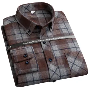 S to 6xl Plus Size Checkered Plaid Shirts for Male Leisure Mens 100% Cotton