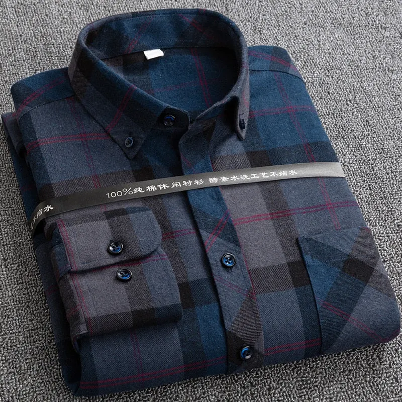 S to 6xl Plus Size Checkered Plaid Shirts for Male Leisure Mens 100% Cotton