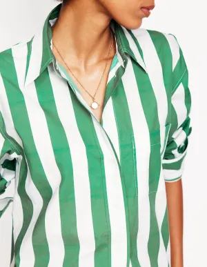 Sadie Relaxed Cotton Shirt-Rich Emerald Wide Stripe