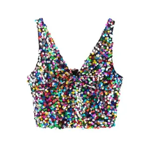 SHINY SEQUIN CROP TANK TOP