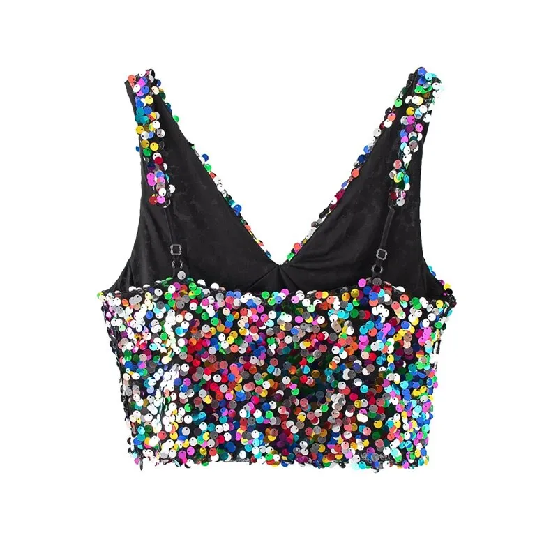 SHINY SEQUIN CROP TANK TOP
