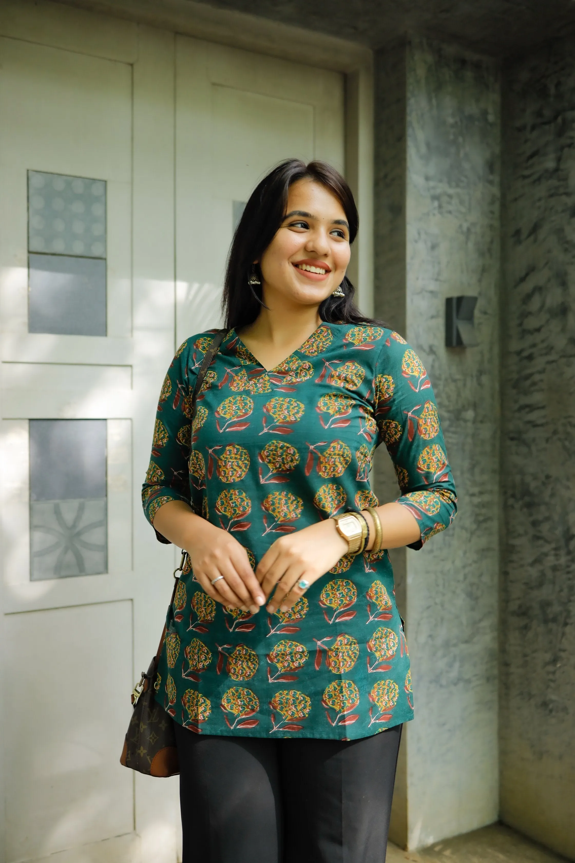 Short Kurti - 11 - Organic Cotton short kurti in dark green