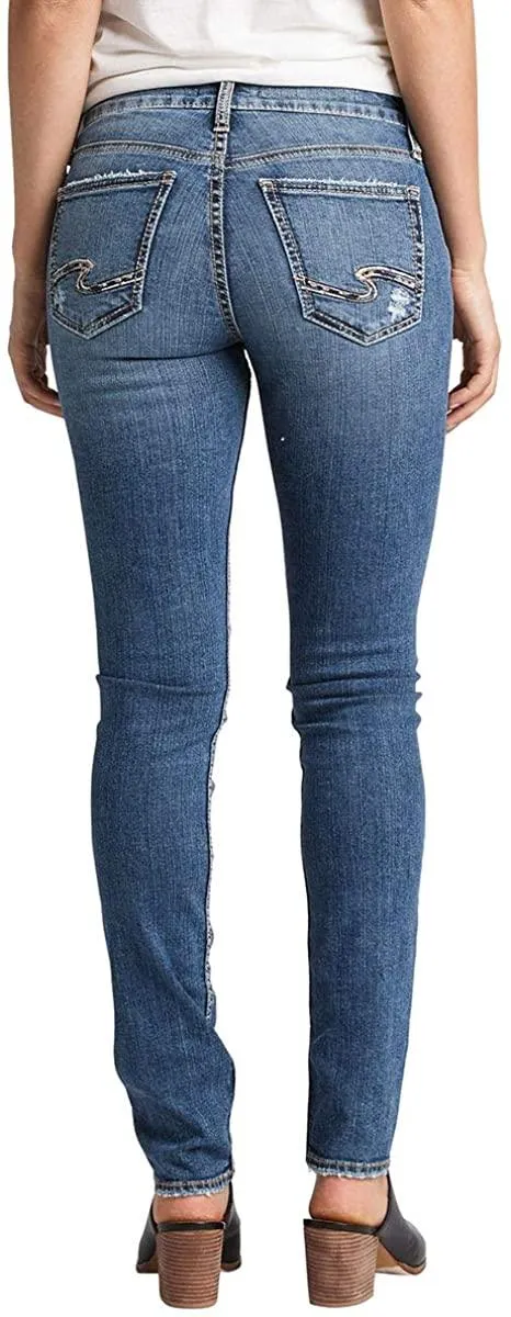 Silver Women's Avery Distressed Indigo 31/29 Curvy High Rise Slim Leg Jeans