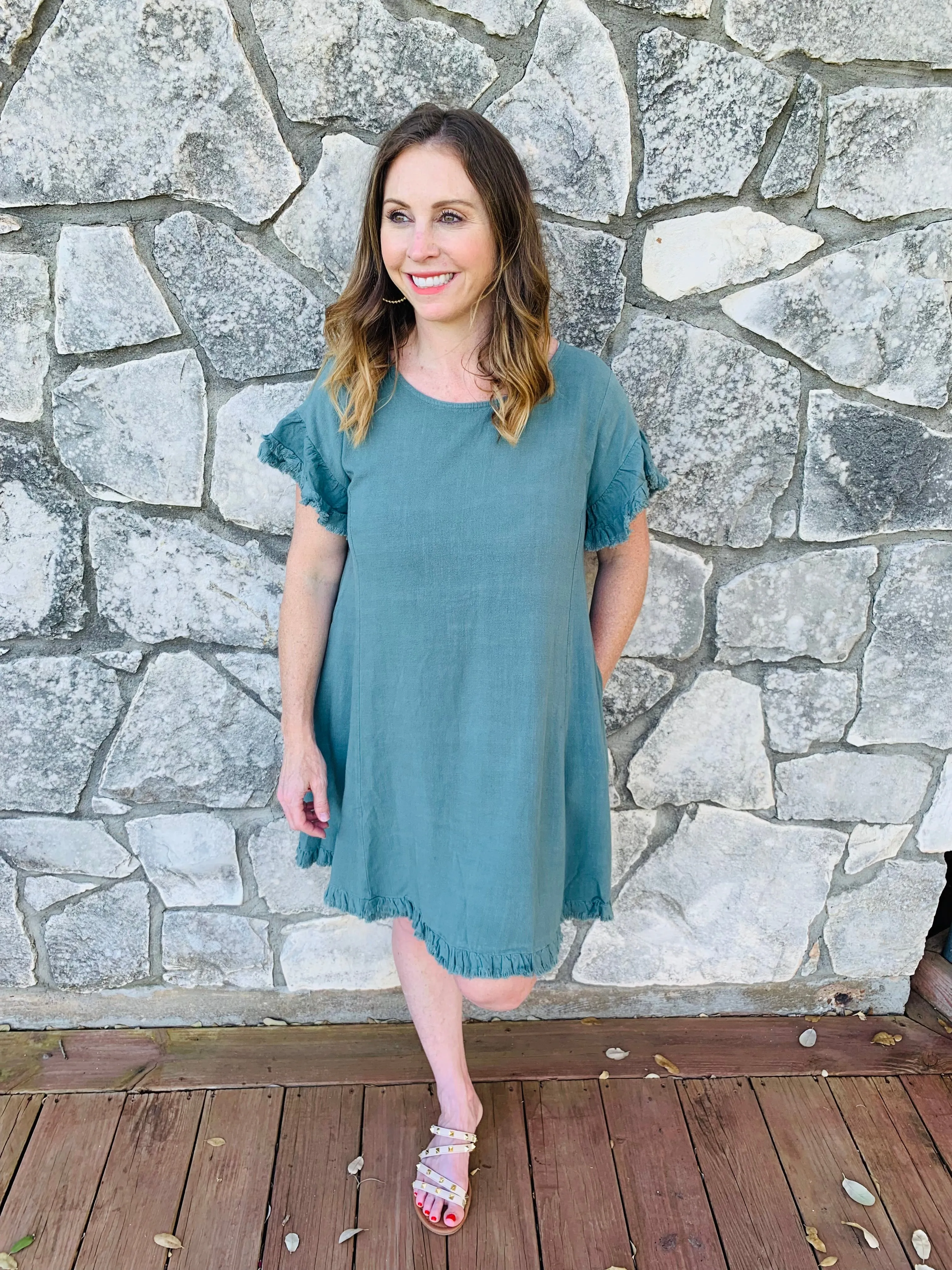 Simple Fray Sage Dress