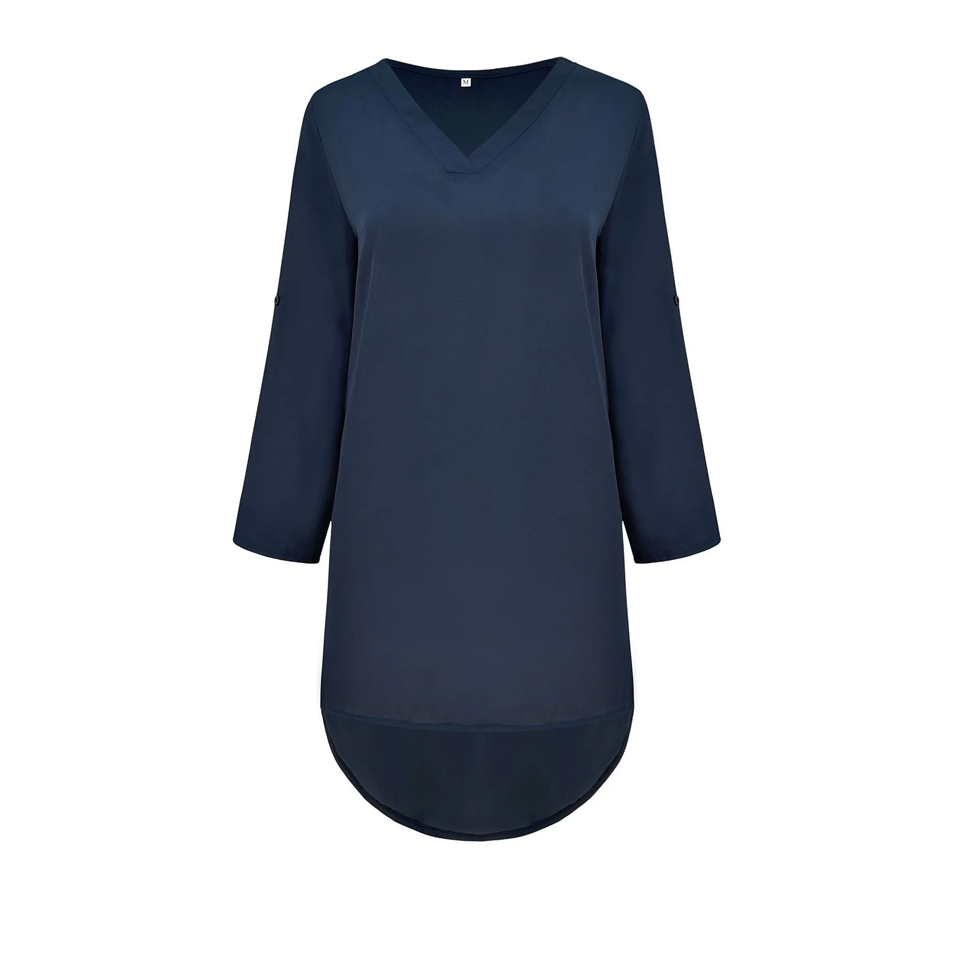 Simple Long Sleeves V-neck Pure Color Short Dress